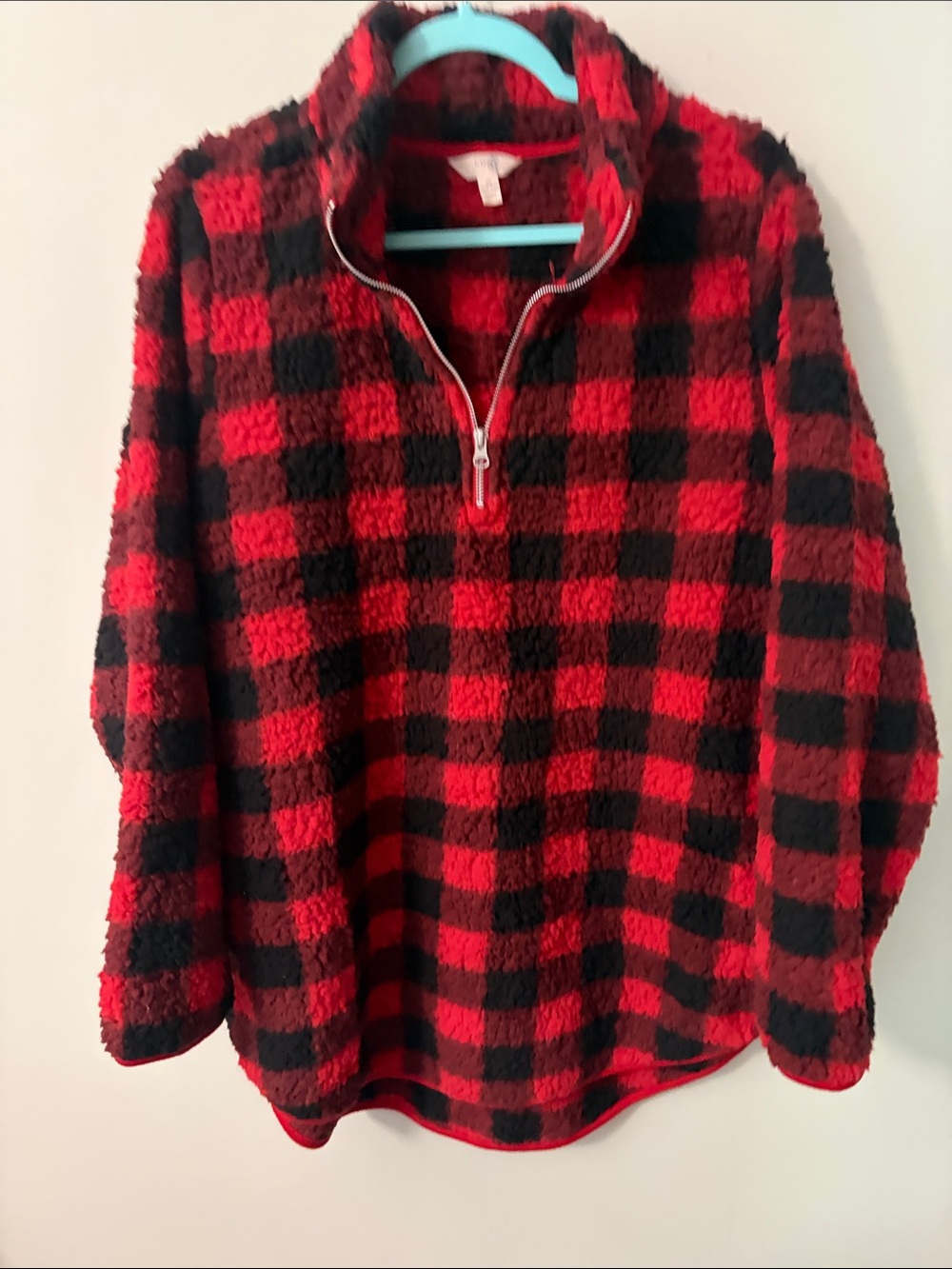 Terra & Sky Red and Black Buffalo Plaid Sherpa Half-Zip Turtleneck